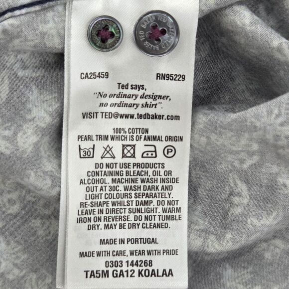 Ted Baker Button Up Down Dress Shirt Mens Size 5 Blue Floral Print Work Office - Picture 7 of 9